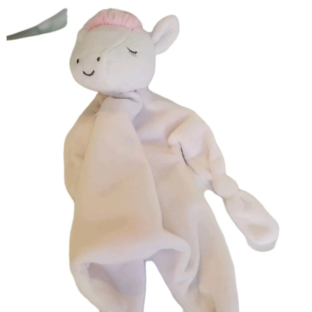 White Unicorn Lovey Security‎ Blanket Knotted Ends
